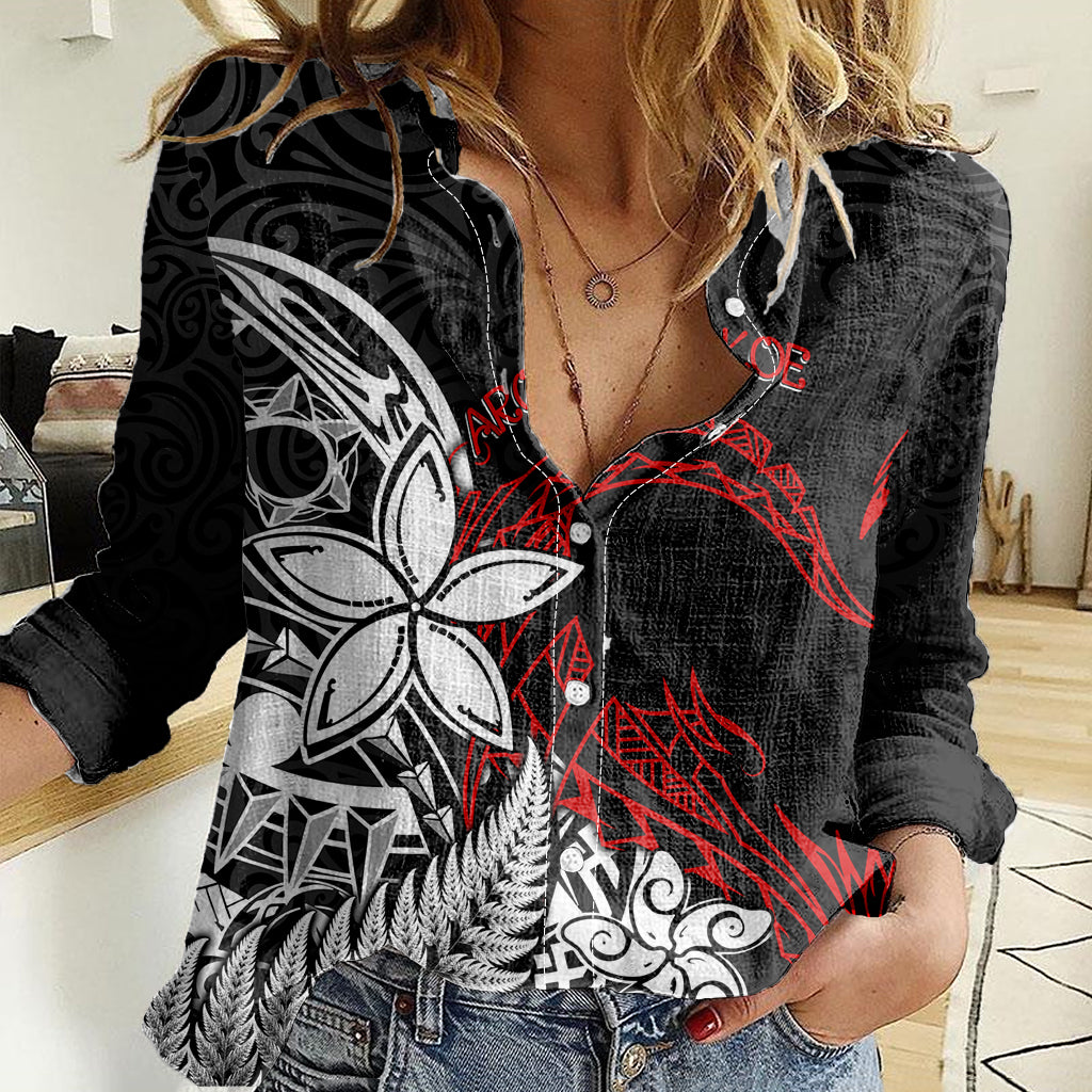 New Zealand Aotearoa Valentine Women Casual Shirt Couple Maori Aroha Ki a Koe Ver.02 LT7 Female Black - Polynesian Pride