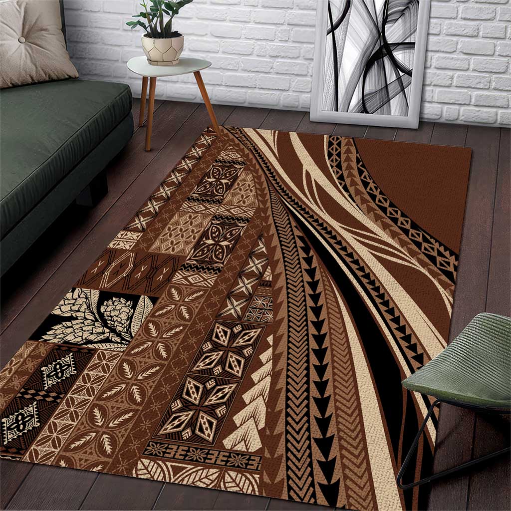 Pasifika Women's Day - Samoa Siapo Malu Tattoo Inspired Area Rug Brown LT7 Brown - Polynesian Pride