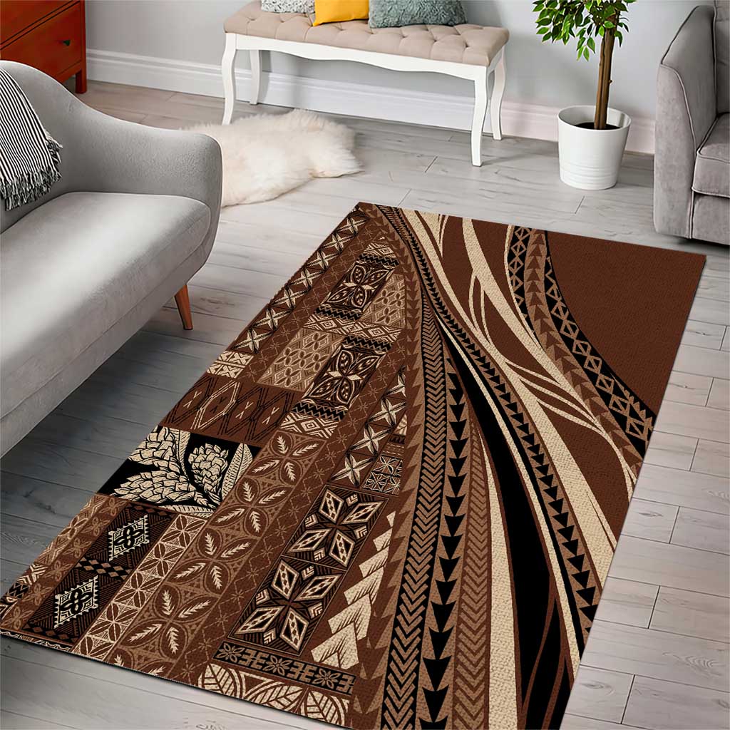 Pasifika Women's Day - Samoa Siapo Malu Tattoo Inspired Area Rug Brown LT7 - Polynesian Pride