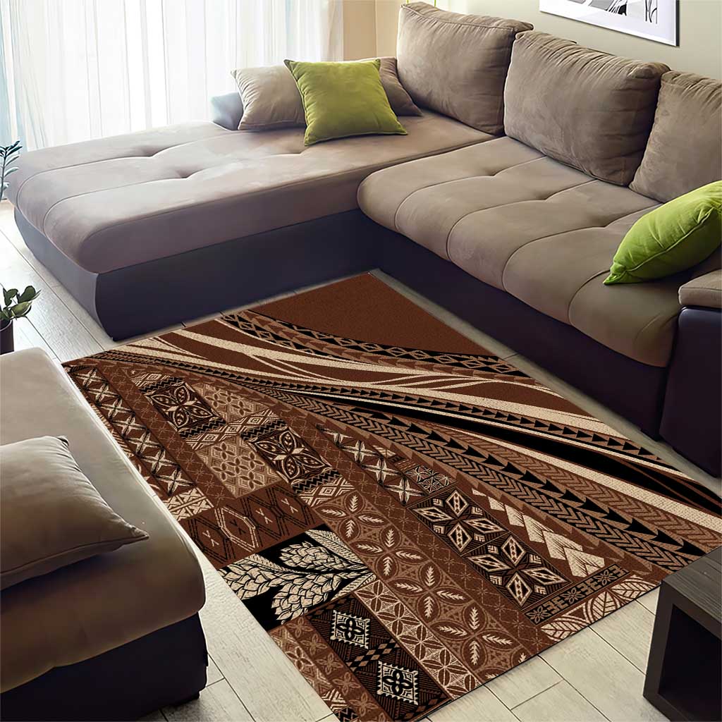 Pasifika Women's Day - Samoa Siapo Malu Tattoo Inspired Area Rug Brown LT7 - Polynesian Pride