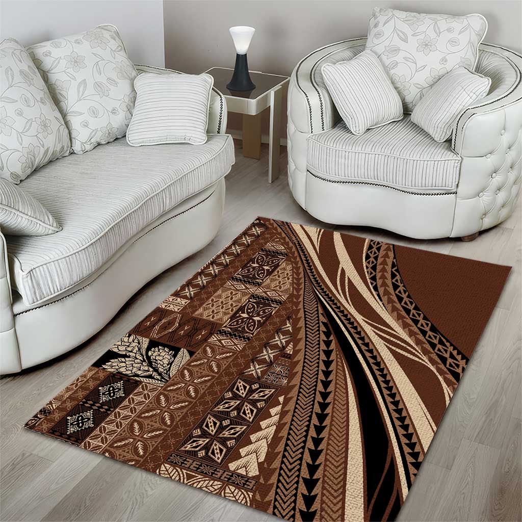 Pasifika Women's Day - Samoa Siapo Malu Tattoo Inspired Area Rug Brown LT7 - Polynesian Pride