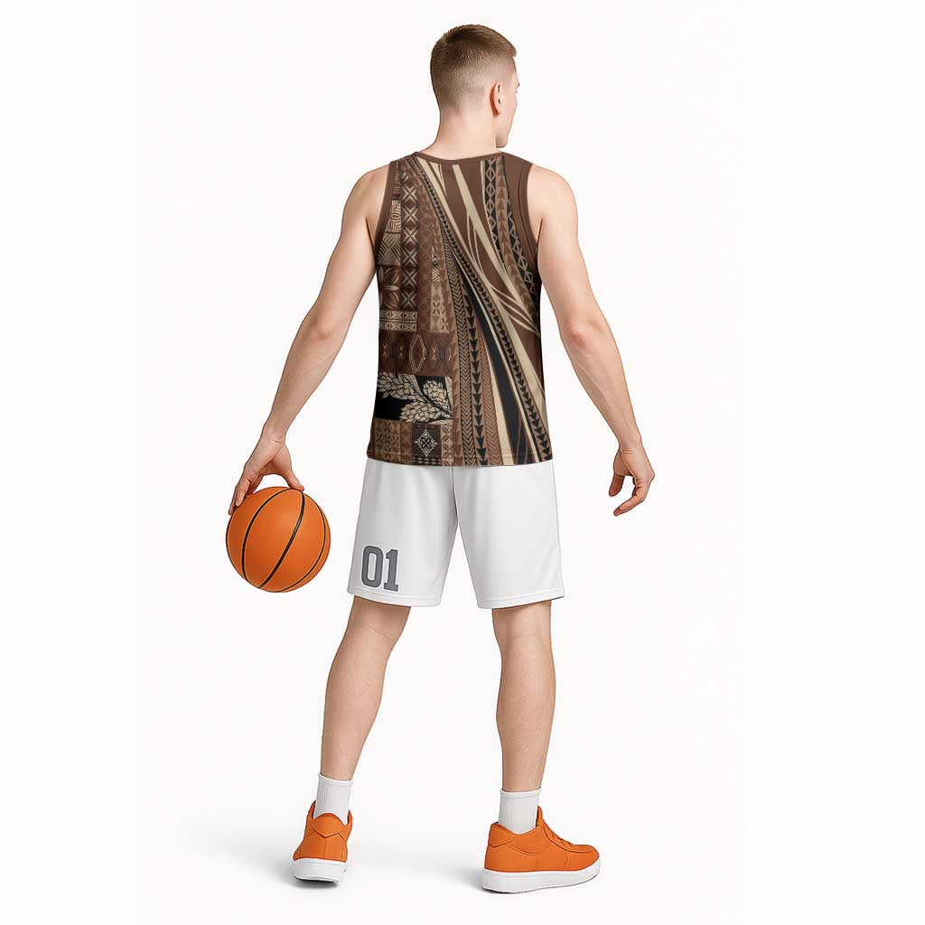 Pasifika Women's Day - Samoa Siapo Malu Tattoo Inspired Basketball Jersey Brown LT7 - Polynesian Pride