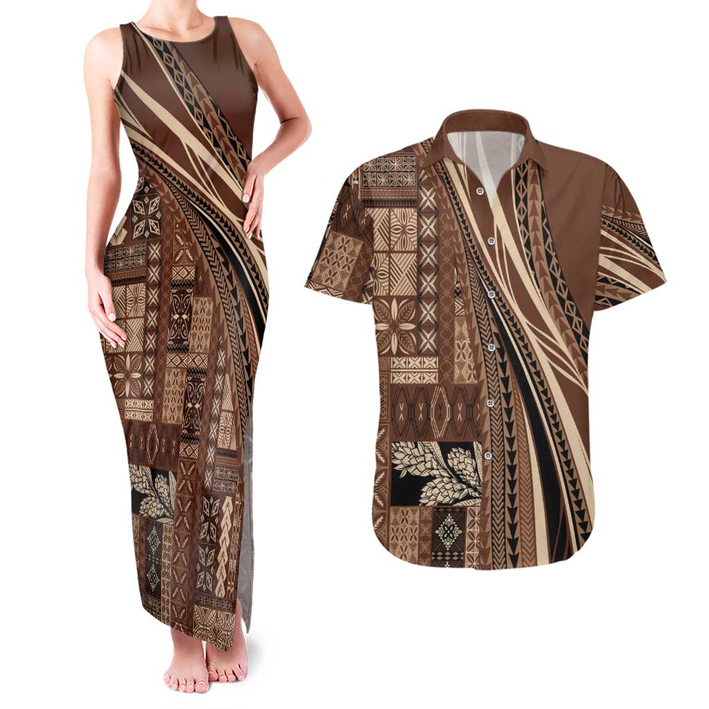 Pasifika Women's Day - Samoa Siapo Malu Tattoo Inspired Couples Matching Tank Maxi Dress and Hawaiian Shirt Brown LT7 Brown - Polynesian Pride