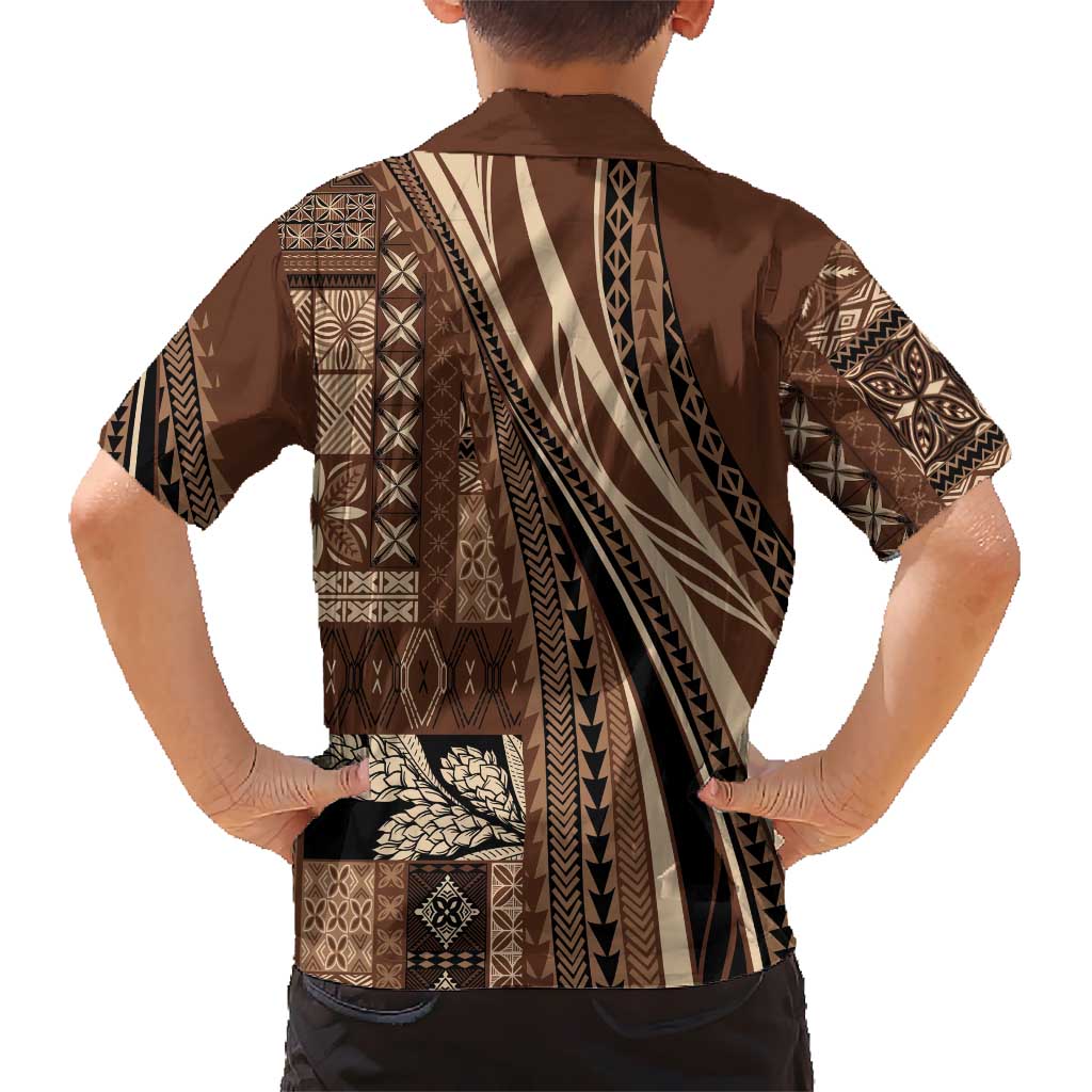 Pasifika Women's Day - Samoa Siapo Malu Tattoo Inspired Family Matching Off Shoulder Maxi Dress and Hawaiian Shirt Brown