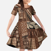 Pasifika Women's Day - Samoa Siapo Malu Tattoo Inspired Family Matching Off Shoulder Maxi Dress and Hawaiian Shirt Brown