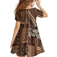 Pasifika Women's Day - Samoa Siapo Malu Tattoo Inspired Family Matching Off Shoulder Maxi Dress and Hawaiian Shirt Brown