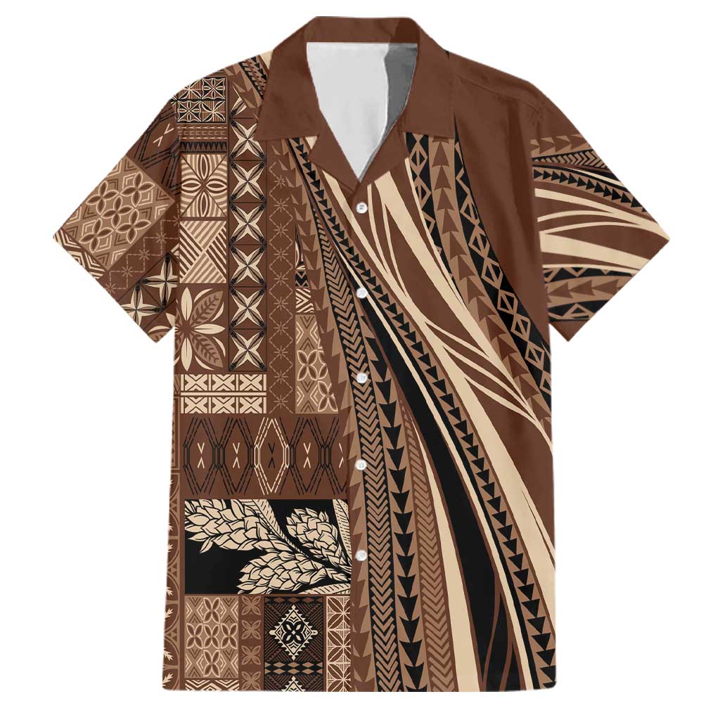 Pasifika Women's Day - Samoa Siapo Malu Tattoo Inspired Family Matching Off Shoulder Maxi Dress and Hawaiian Shirt Brown