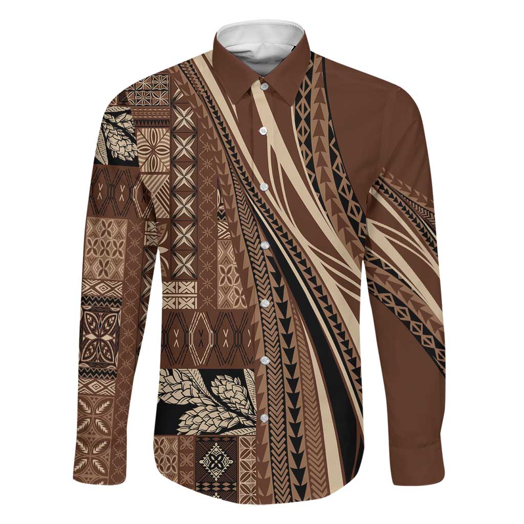 Pasifika Women's Day - Samoa Siapo Malu Tattoo Inspired Family Matching Off Shoulder Maxi Dress and Hawaiian Shirt Brown