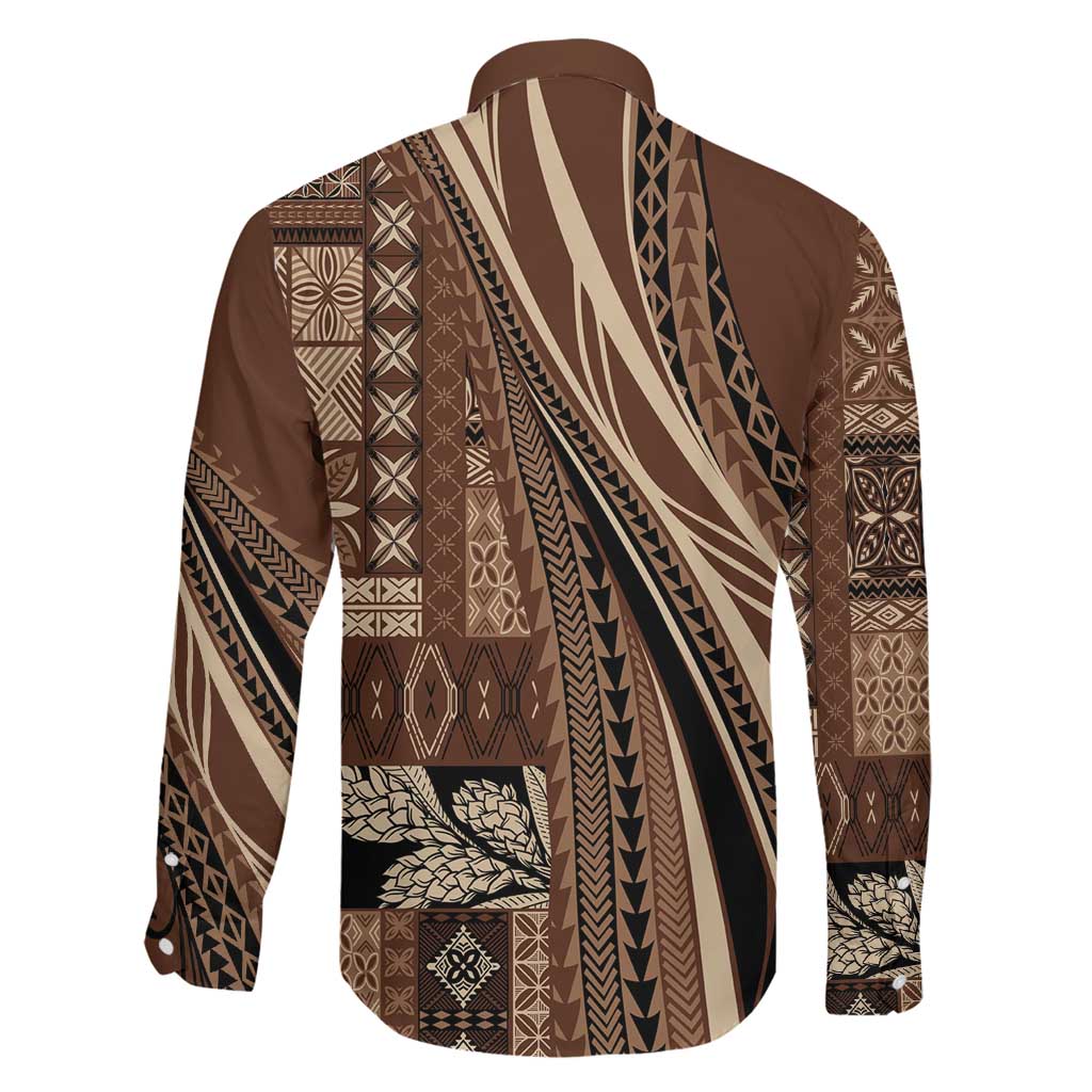 Pasifika Women's Day - Samoa Siapo Malu Tattoo Inspired Family Matching Off Shoulder Maxi Dress and Hawaiian Shirt Brown