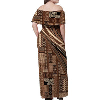 Pasifika Women's Day - Samoa Siapo Malu Tattoo Inspired Family Matching Off Shoulder Maxi Dress and Hawaiian Shirt Brown