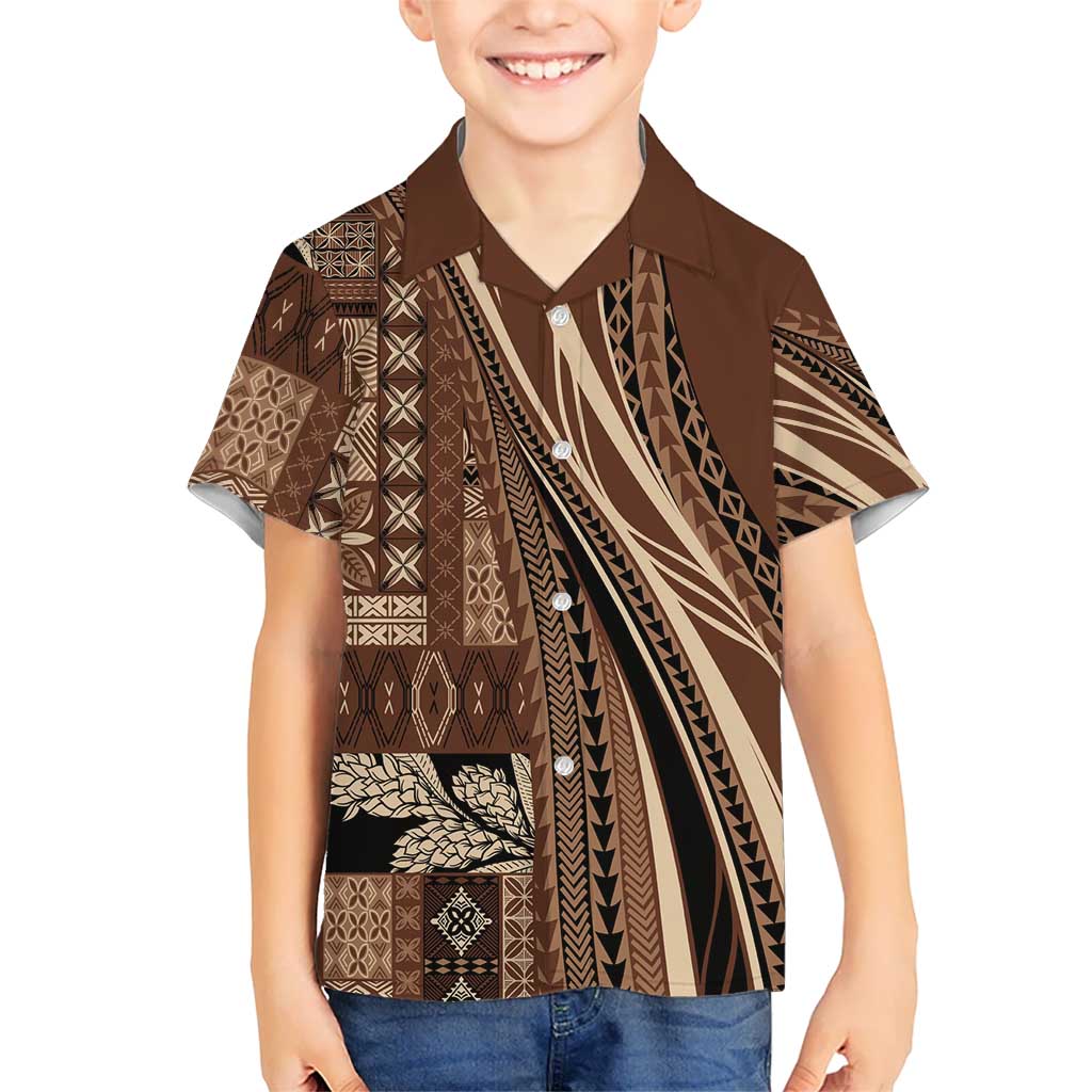 Pasifika Women's Day - Samoa Siapo Malu Tattoo Inspired Family Matching Off Shoulder Maxi Dress and Hawaiian Shirt Brown