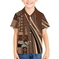 Pasifika Women's Day - Samoa Siapo Malu Tattoo Inspired Family Matching Off Shoulder Maxi Dress and Hawaiian Shirt Brown