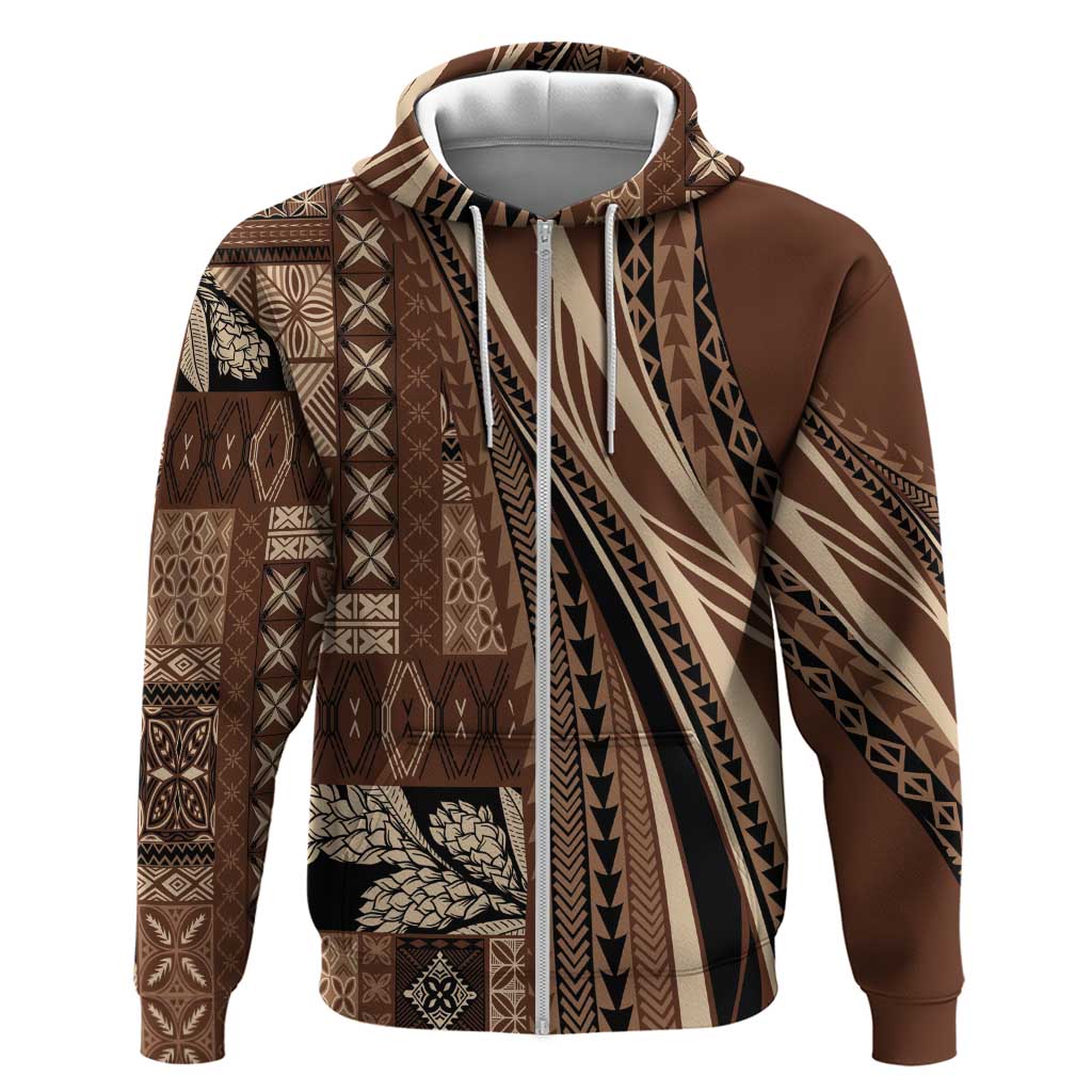 Pasifika Women's Day - Samoa Siapo Malu Tattoo Inspired Hoodie Brown LT7 Zip Hoodie Brown - Polynesian Pride