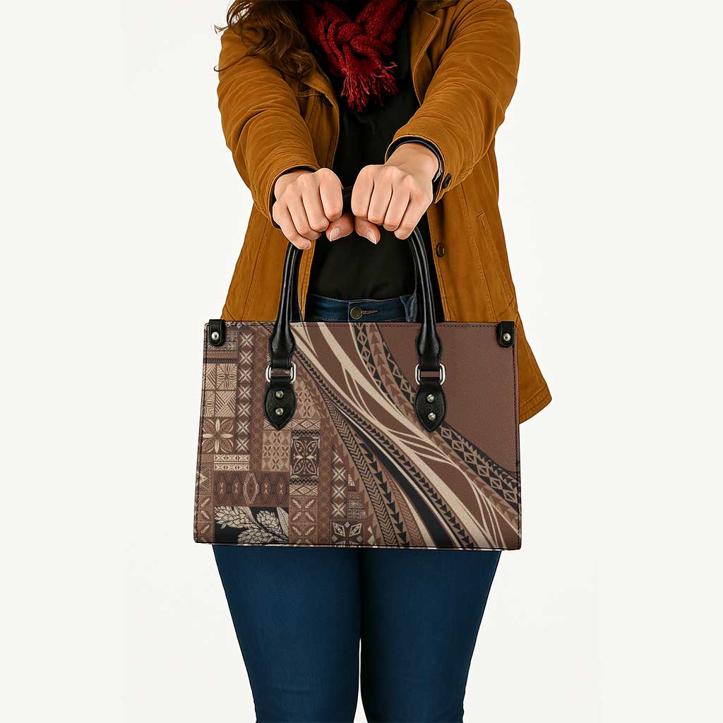 Pasifika Women's Day - Samoa Siapo Malu Tattoo Inspired Leather Bag Brown