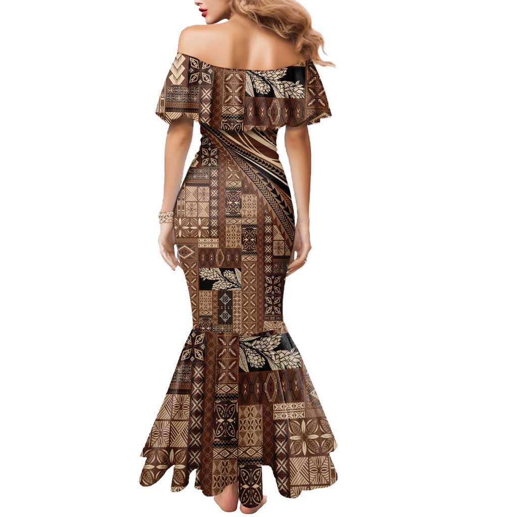 Pasifika Women's Day - Samoa Siapo Malu Tattoo Inspired Mermaid Dress Brown LT7 - Polynesian Pride
