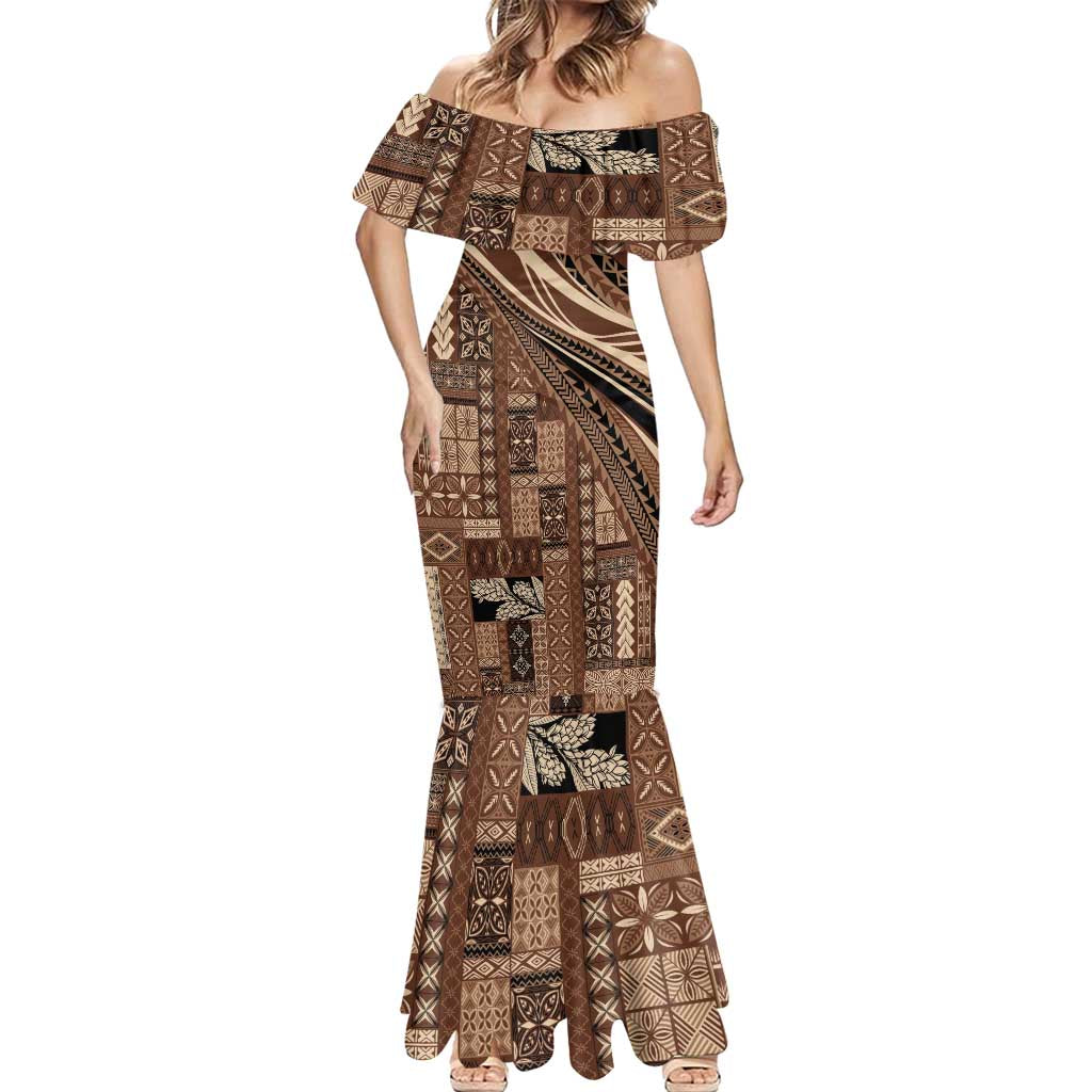 Pasifika Women's Day - Samoa Siapo Malu Tattoo Inspired Mermaid Dress Brown LT7 - Polynesian Pride