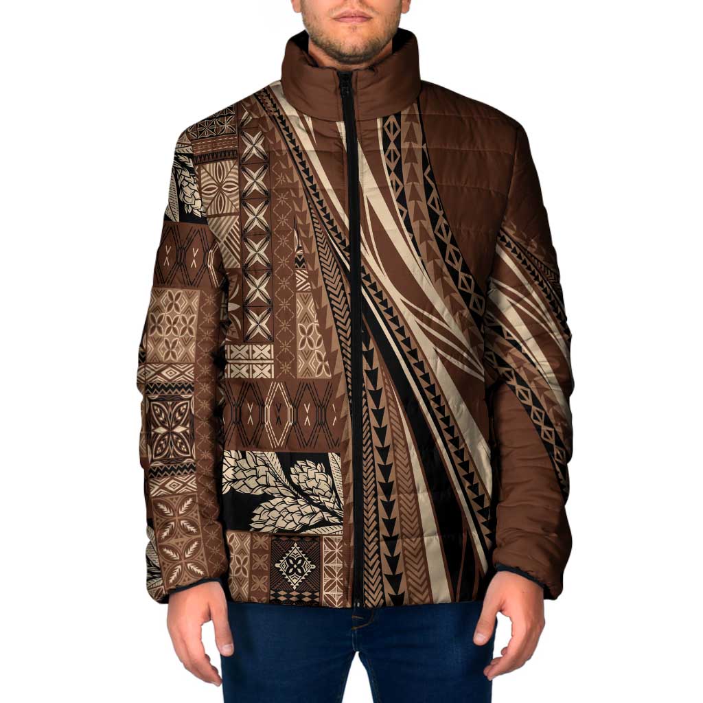 Pasifika Women's Day - Samoa Siapo Malu Tattoo Inspired Padded Jacket Brown