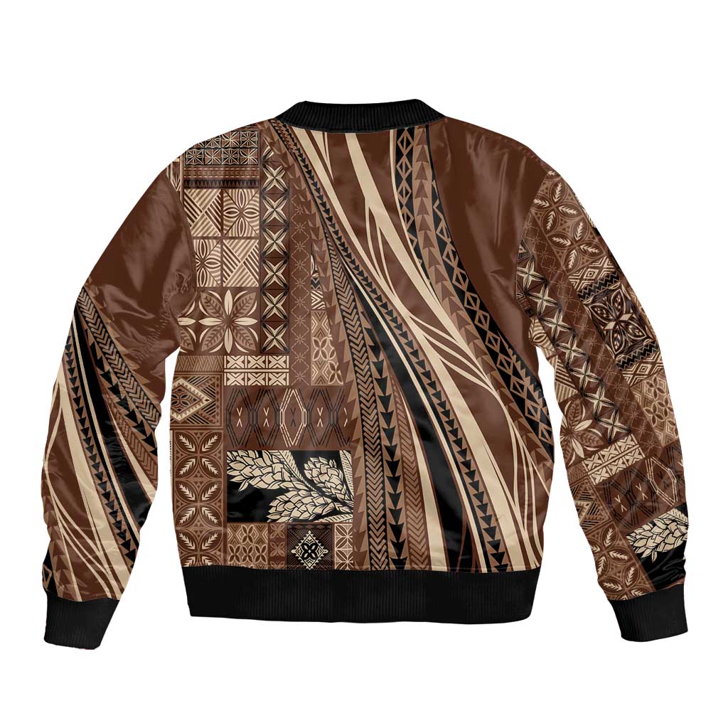Pasifika Women's Day - Samoa Siapo Malu Tattoo Inspired Sleeve Zip Bomber Jacket Brown