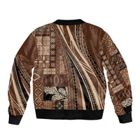 Pasifika Women's Day - Samoa Siapo Malu Tattoo Inspired Sleeve Zip Bomber Jacket Brown