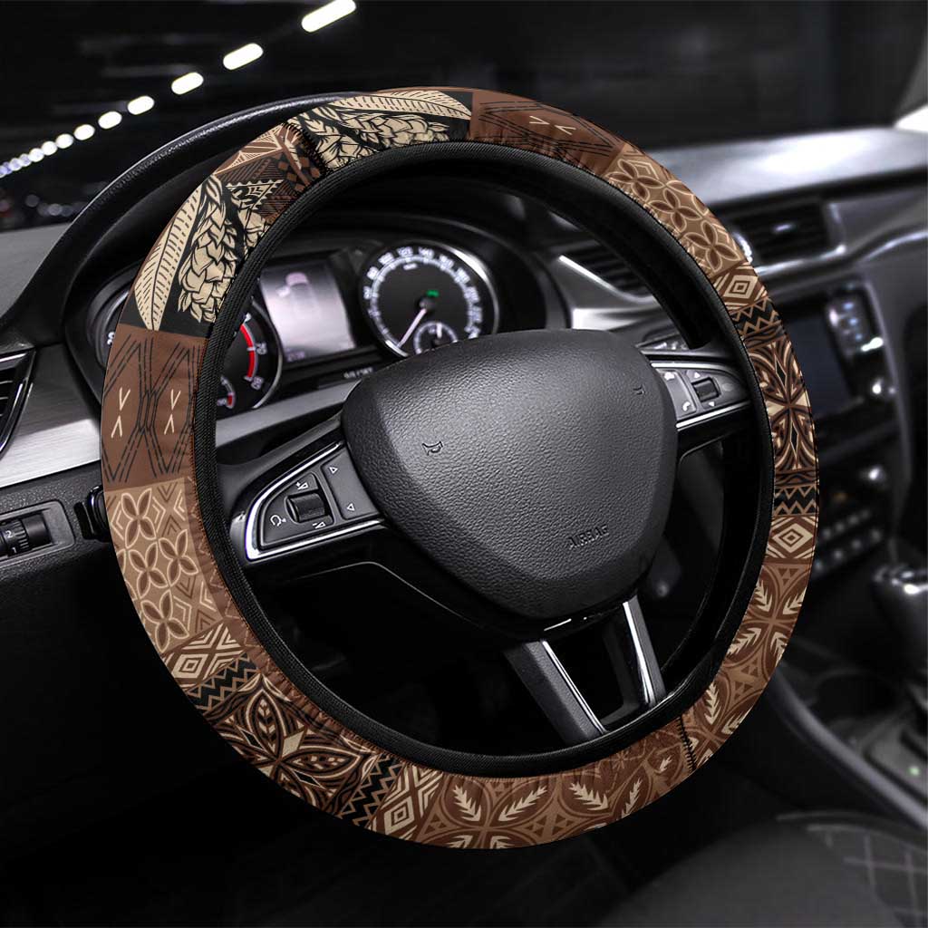 Pasifika Women's Day - Samoa Siapo Malu Tattoo Inspired Steering Wheel Cover Brown