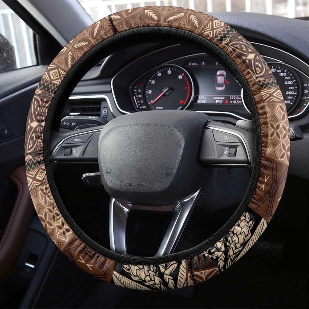 Pasifika Women's Day - Samoa Siapo Malu Tattoo Inspired Steering Wheel Cover Brown