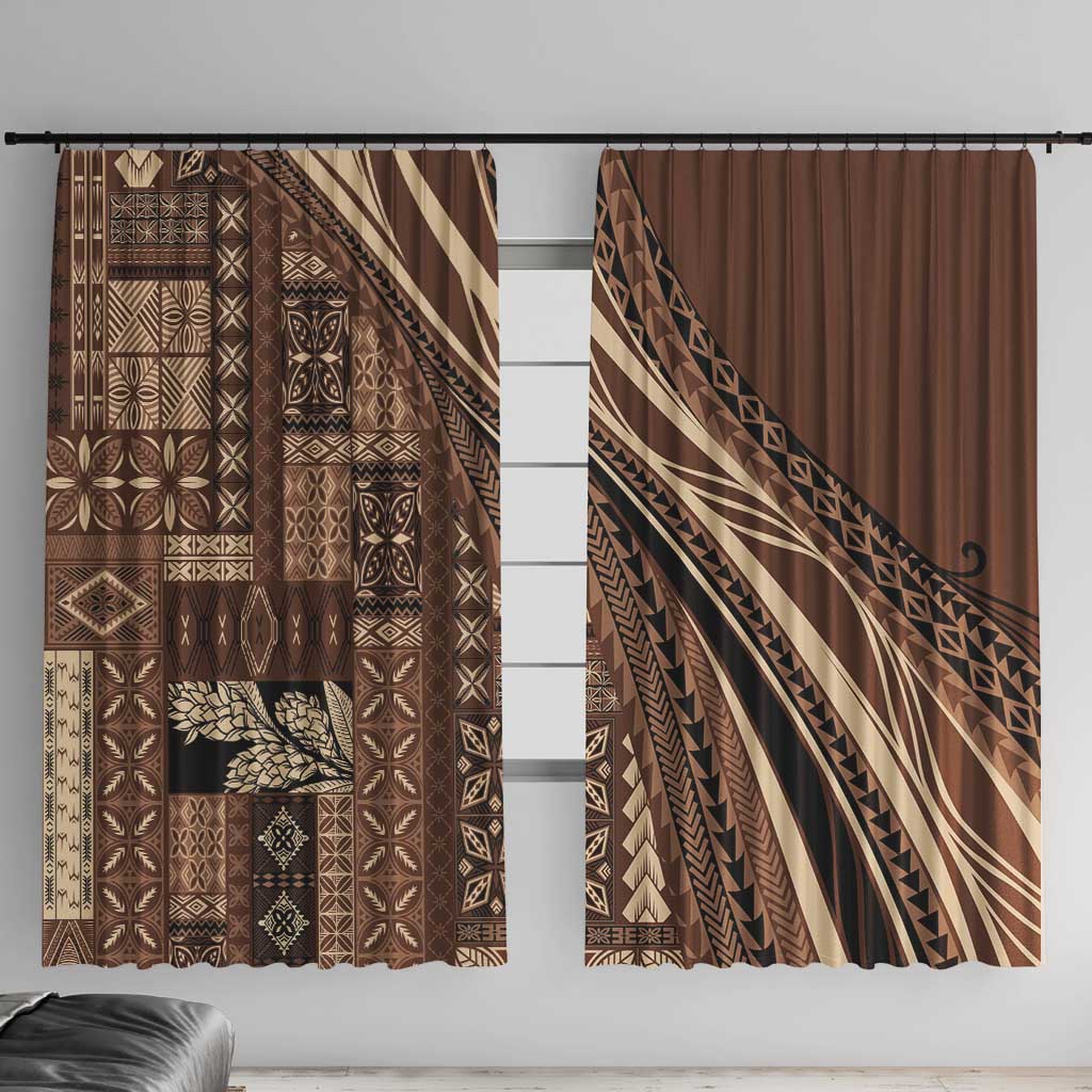 Pasifika Women's Day - Samoa Siapo Malu Tattoo Inspired Window Curtain Brown