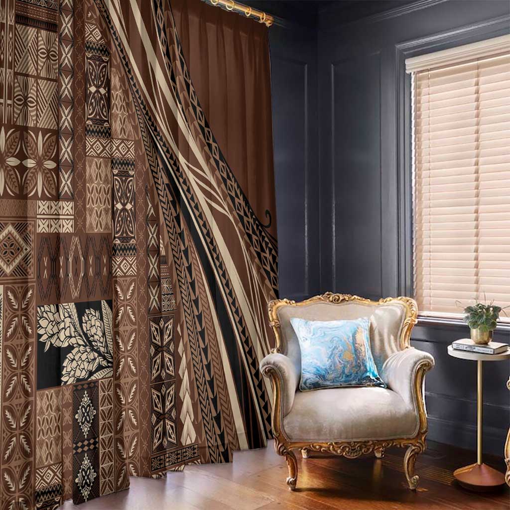 Pasifika Women's Day - Samoa Siapo Malu Tattoo Inspired Window Curtain Brown