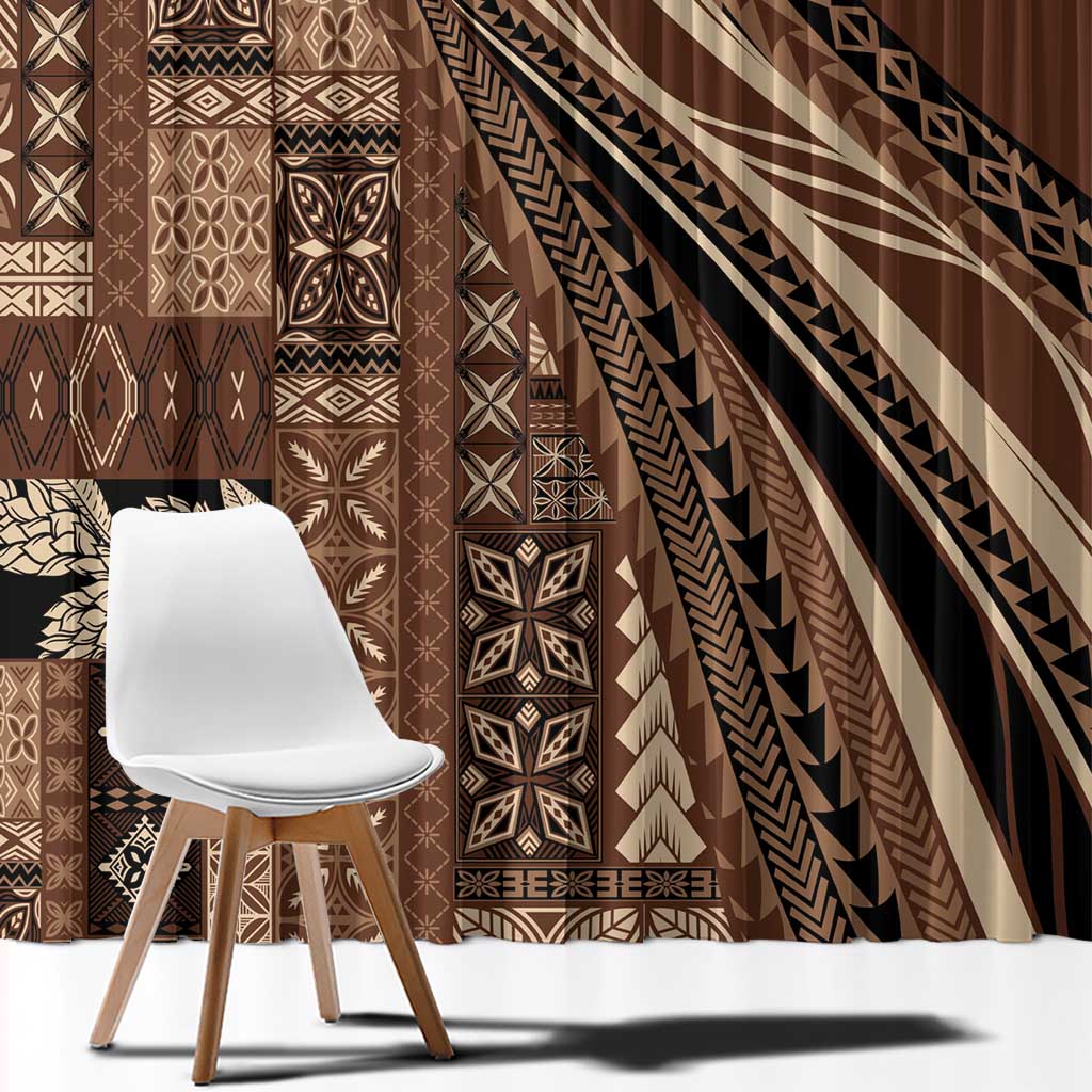 Pasifika Women's Day - Samoa Siapo Malu Tattoo Inspired Window Curtain Brown