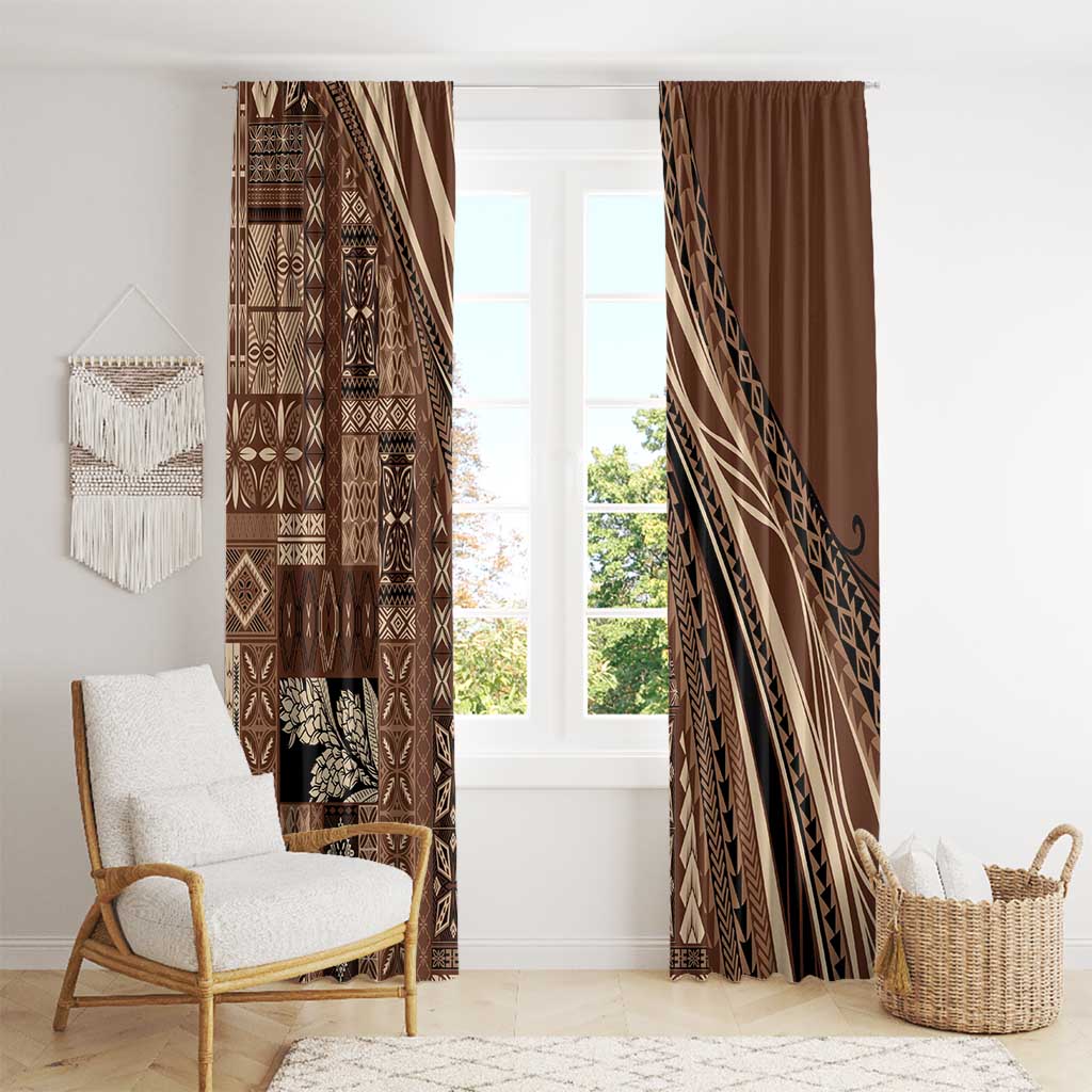 Pasifika Women's Day - Samoa Siapo Malu Tattoo Inspired Window Curtain Brown