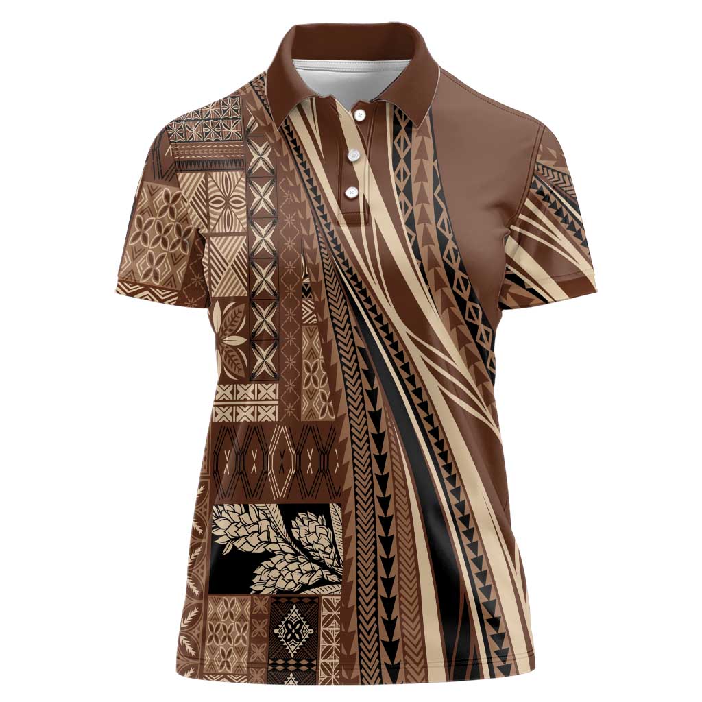 Pasifika Women's Day - Samoa Siapo Malu Tattoo Inspired Women Polo Shirt Brown LT7 Female Brown - Polynesian Pride