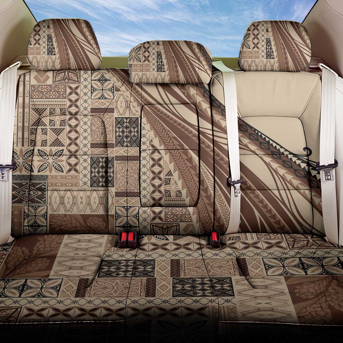 Pasifika Women's Day - Samoa Siapo Malu Tattoo Inspired Back Car Seat Cover Beige