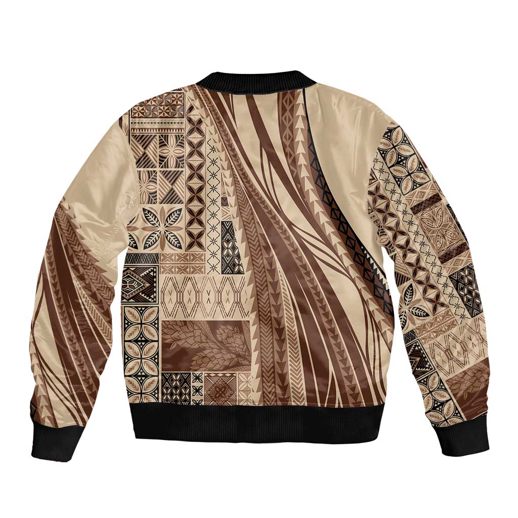 Pasifika Women's Day - Samoa Siapo Malu Tattoo Inspired Bomber Jacket Beige LT7 - Polynesian Pride