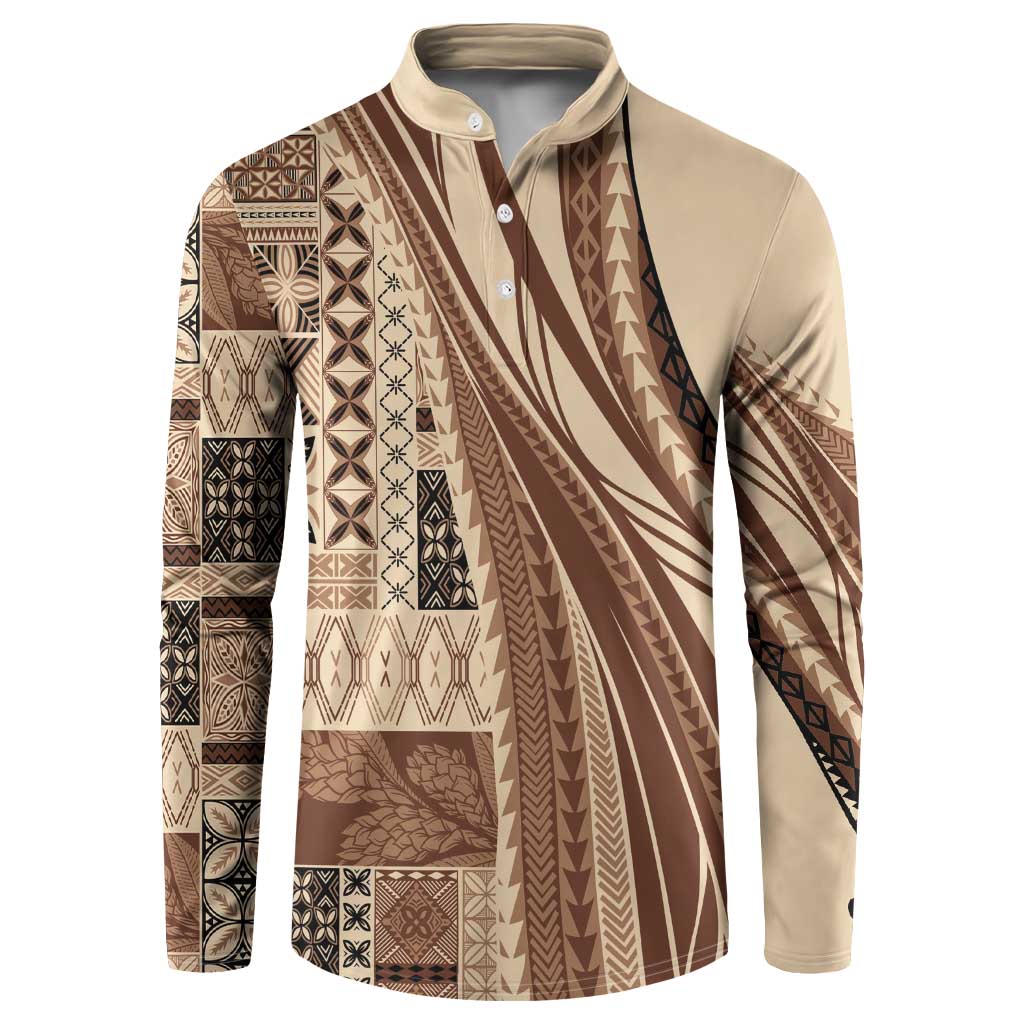 Pasifika Women's Day - Samoa Siapo Malu Tattoo Inspired Button Sweatshirt Beige LT7 Beige - Polynesian Pride