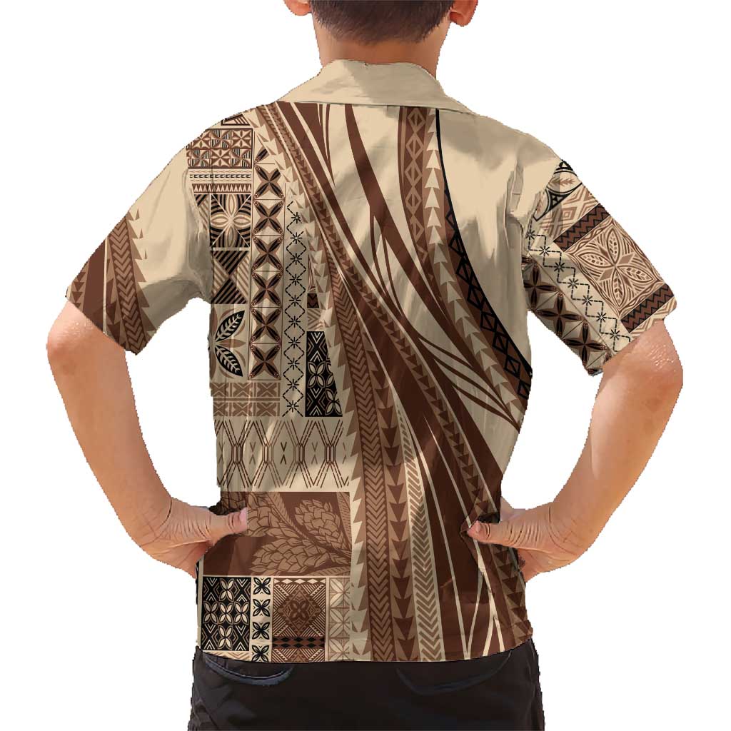 Pasifika Women's Day - Samoa Siapo Malu Tattoo Inspired Family Matching Off Shoulder Short Dress and Hawaiian Shirt Beige