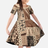 Pasifika Women's Day - Samoa Siapo Malu Tattoo Inspired Family Matching Off Shoulder Short Dress and Hawaiian Shirt Beige