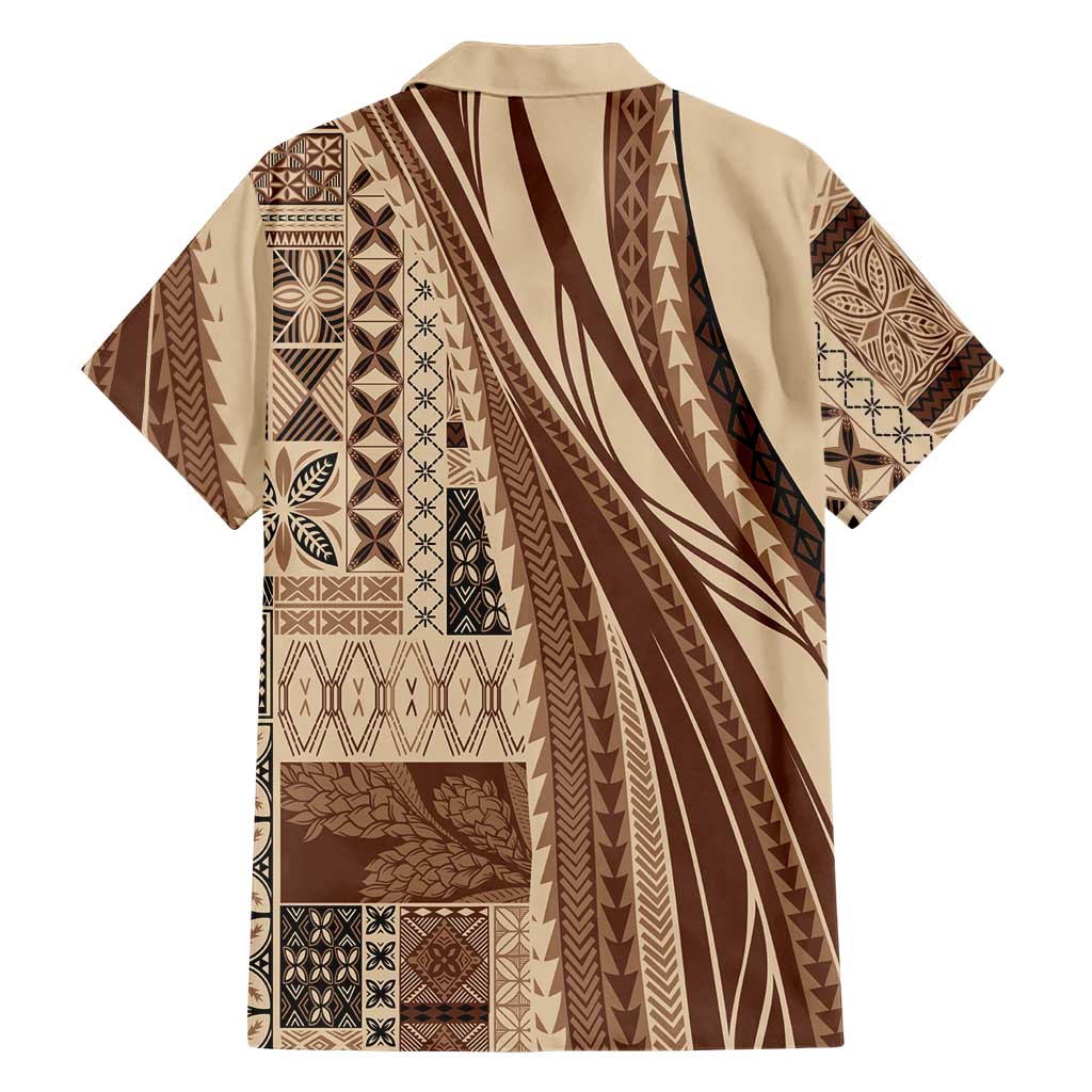 Pasifika Women's Day - Samoa Siapo Malu Tattoo Inspired Family Matching Off Shoulder Short Dress and Hawaiian Shirt Beige