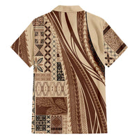 Pasifika Women's Day - Samoa Siapo Malu Tattoo Inspired Family Matching Off Shoulder Short Dress and Hawaiian Shirt Beige