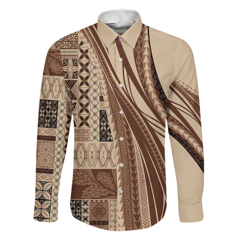 Pasifika Women's Day - Samoa Siapo Malu Tattoo Inspired Family Matching Off Shoulder Short Dress and Hawaiian Shirt Beige