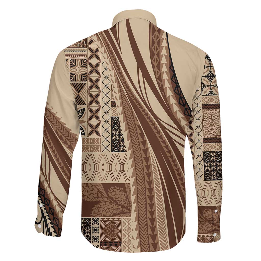 Pasifika Women's Day - Samoa Siapo Malu Tattoo Inspired Family Matching Off Shoulder Short Dress and Hawaiian Shirt Beige