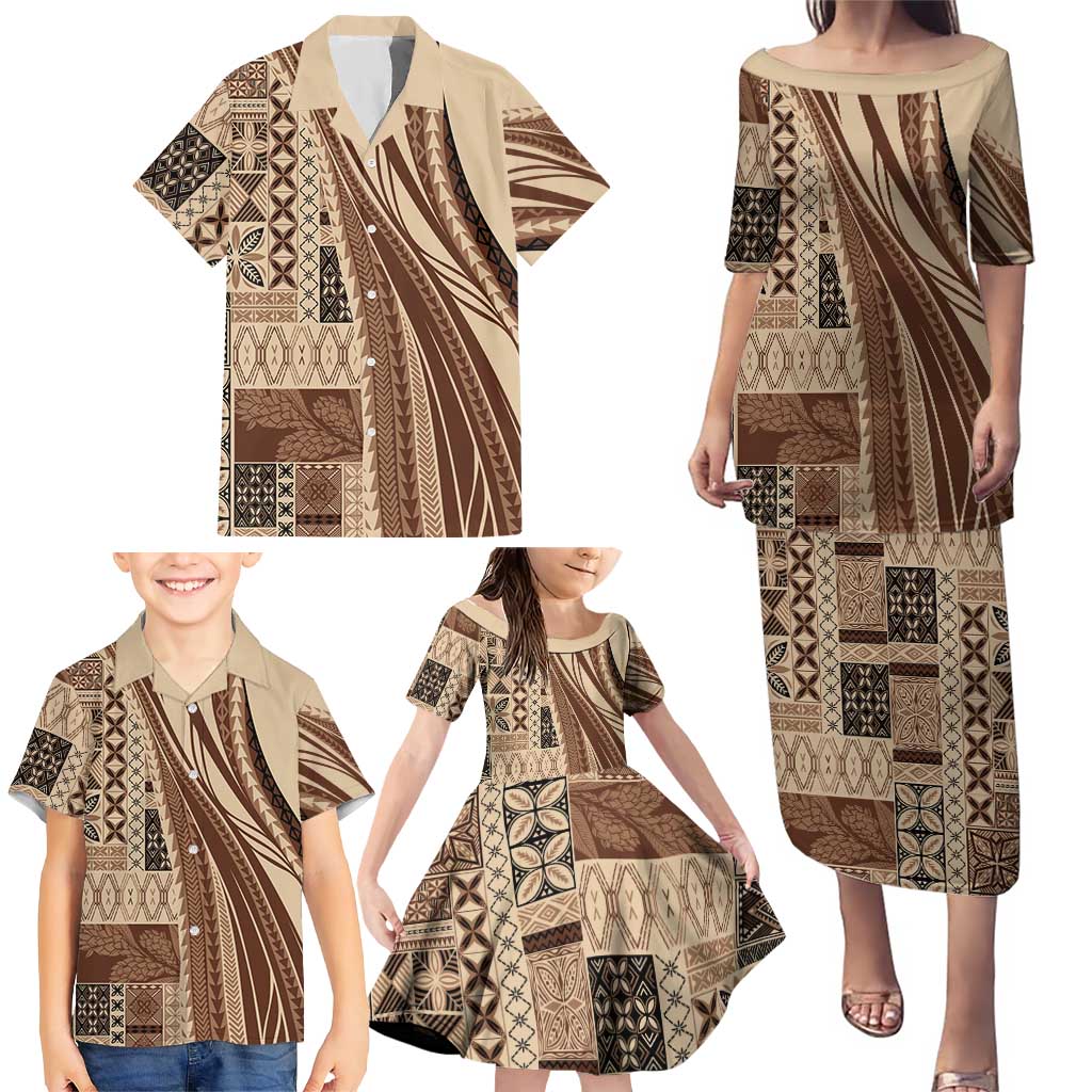 Pasifika Women's Day - Samoa Siapo Malu Tattoo Inspired Family Matching Puletasi and Hawaiian Shirt Beige LT7 - Polynesian Pride
