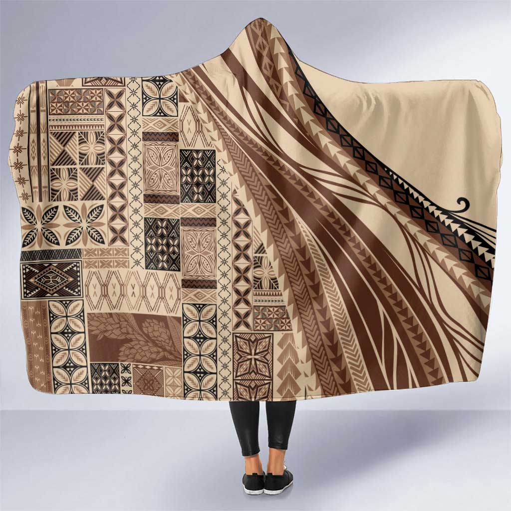 Pasifika Women's Day - Samoa Siapo Malu Tattoo Inspired Hooded Blanket Beige LT7 One Size Beige - Polynesian Pride