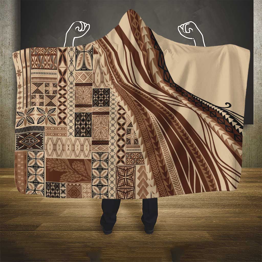 Pasifika Women's Day - Samoa Siapo Malu Tattoo Inspired Hooded Blanket Beige LT7 - Polynesian Pride