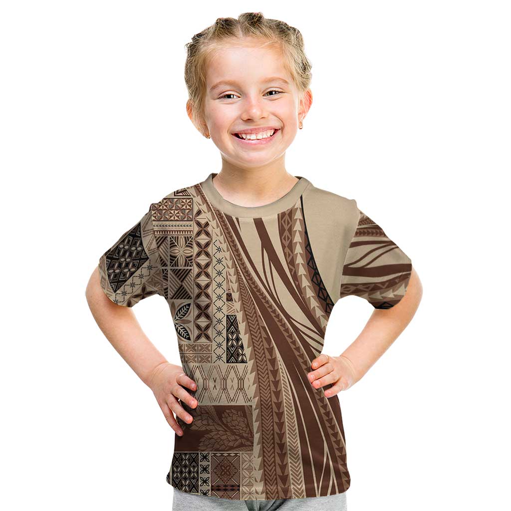 Pasifika Women's Day - Samoa Siapo Malu Tattoo Inspired Kid T Shirt Beige