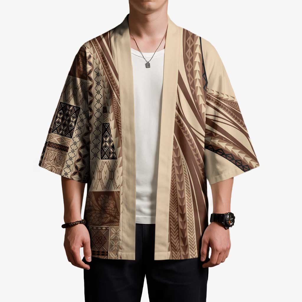 Pasifika Women's Day - Samoa Siapo Malu Tattoo Inspired Kimono Beige LT7 - Polynesian Pride