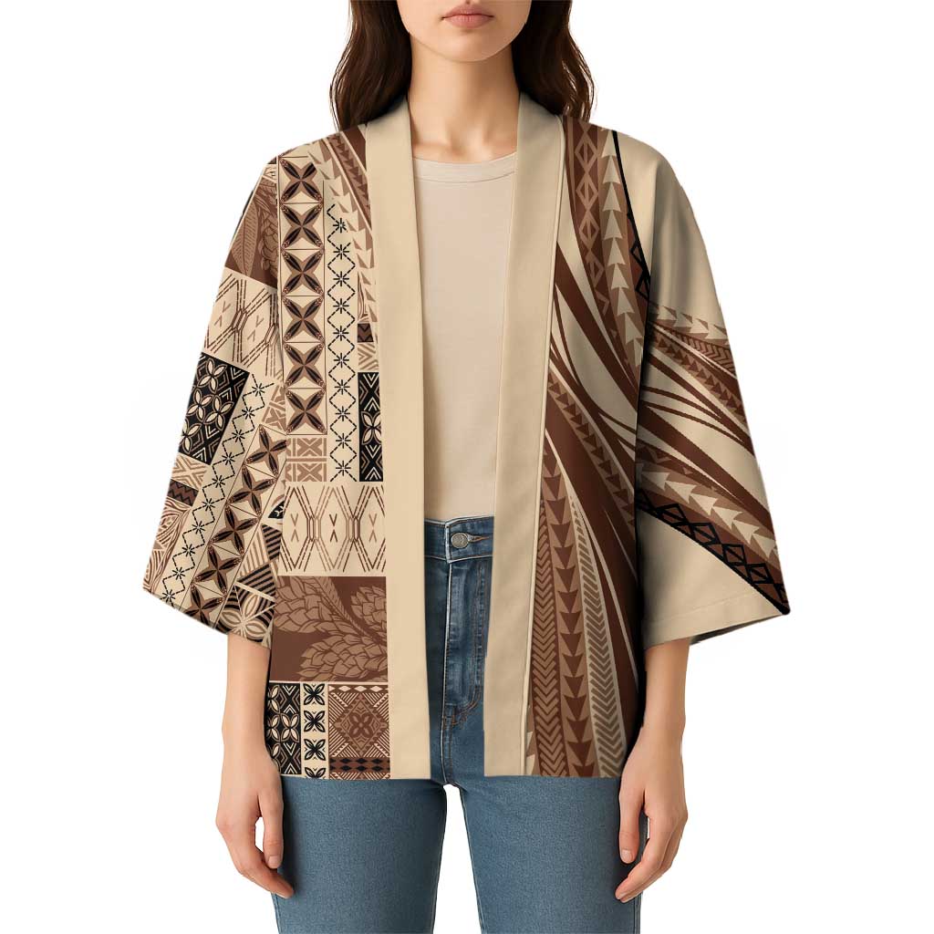 Pasifika Women's Day - Samoa Siapo Malu Tattoo Inspired Kimono Beige LT7 - Polynesian Pride