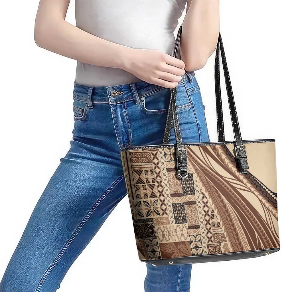 Pasifika Women's Day - Samoa Siapo Malu Tattoo Inspired Leather Tote Bag Beige
