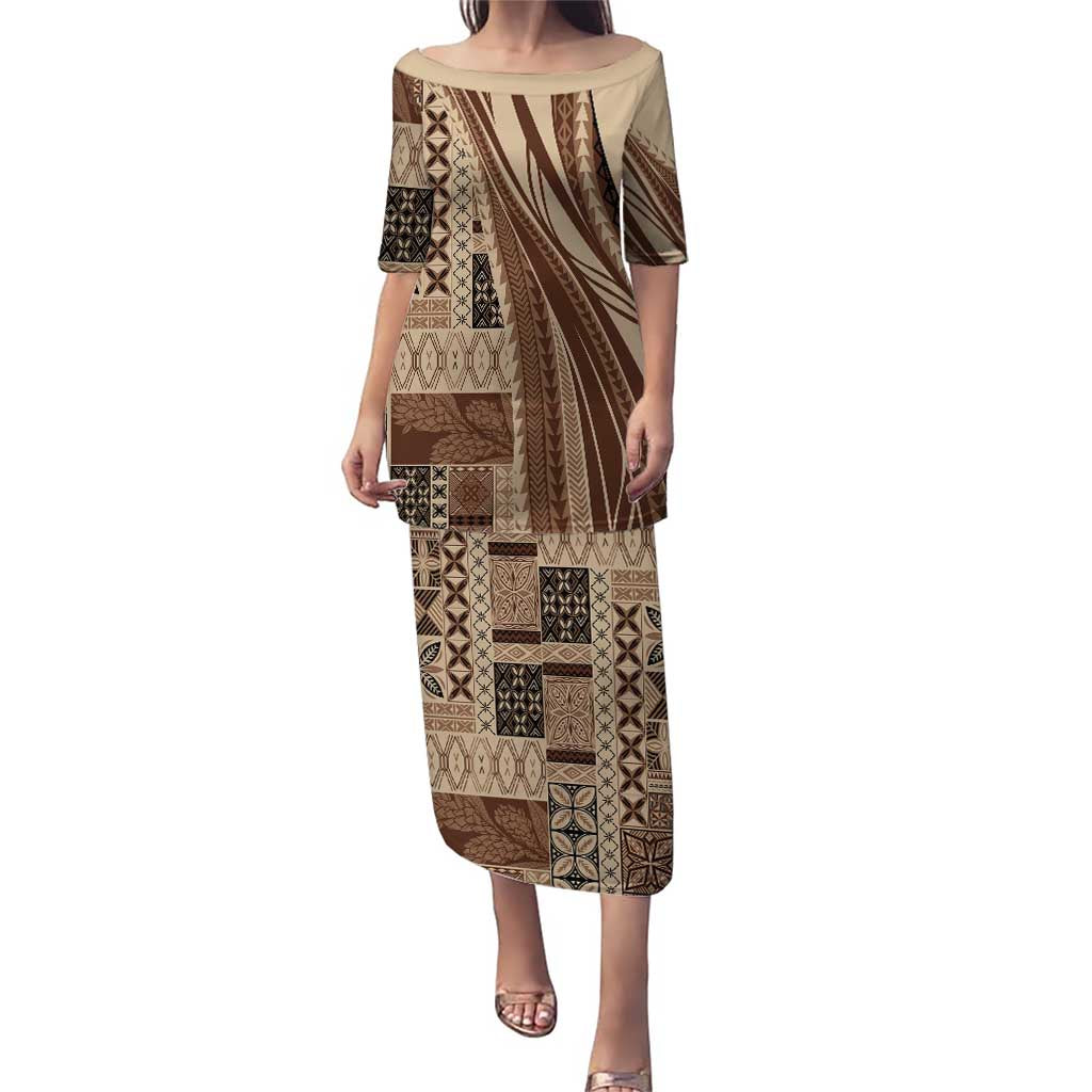 Pasifika Women's Day - Samoa Siapo Malu Tattoo Inspired Puletasi Beige