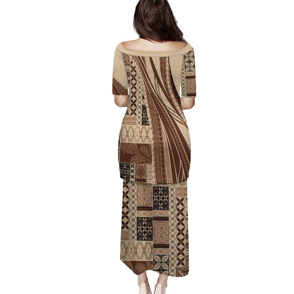 Pasifika Women's Day - Samoa Siapo Malu Tattoo Inspired Puletasi Beige