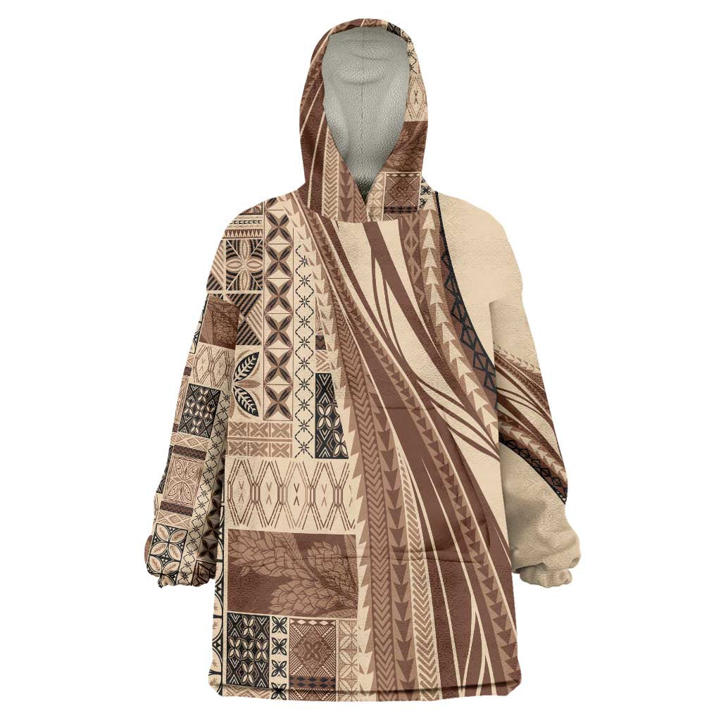 Pasifika Women's Day - Samoa Siapo Malu Tattoo Inspired Wearable Blanket Hoodie Beige LT7 One Size Beige - Polynesian Pride