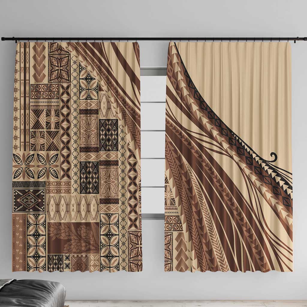 Pasifika Women's Day - Samoa Siapo Malu Tattoo Inspired Window Curtain Beige